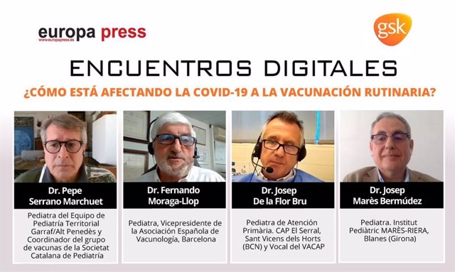 Los pediatras Pepe Serrano Marchuet, Fernando Moraga-Llop, Josep De la Flor Bru y Josep Marès Bermúdez en un Encuentro Digital de Salud de Europa Press con GSK sobre vacunación infantil