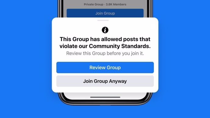Avisos al unirse a grupos que infringen las políticas de Facebook habitualmente.