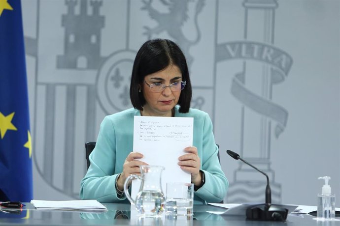 La ministra de Sanidad, Carolina Darias, ofrece una rueda de prensa tras la reunión del Consejo Interterritorial de Salud, en Madrid (España), a 17 de marzo de 2021. Se trata de la segunda comparecencia de Darias tras la suspensión temporal de la vacuna