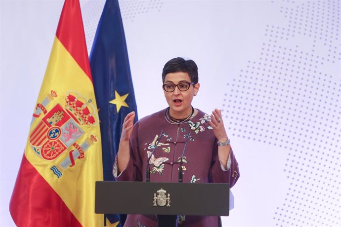 La ministra de Asuntos Exteriores, Unión Europea y Cooperación, Arancha González Laya, durante su intervención en el acto de presentación de la Guía de la Política Exterior Feminista.