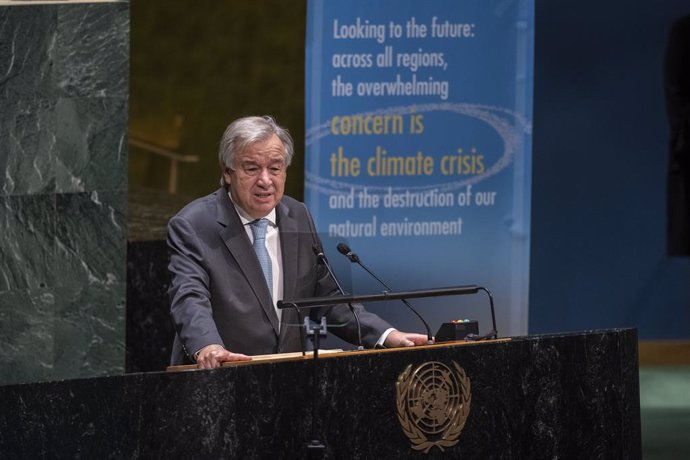 Archivo - HANDOUT - 21 September 2020, US, New York: UN Secretary-General Antonio Guterres delivers remarks to the high-level meeting of the General Assembly to commemorate the 75th anniversary of the United Nations. Photo: Eskinder Debebe/UN Photo/dpa 