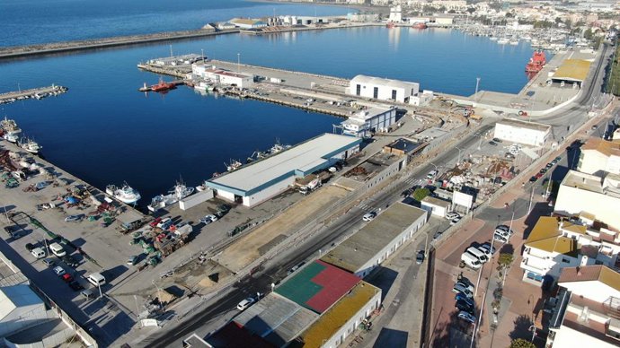 Vista aérea de la lonja y el muelle pesquero de Motril (Granada)