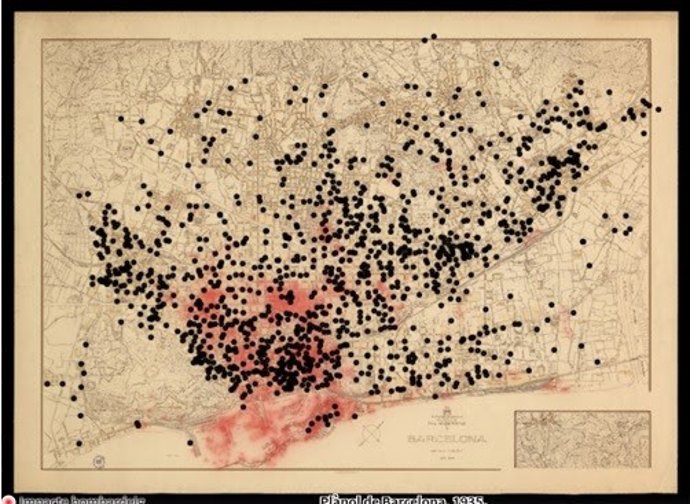 El mapa interactivo que ha creado el Ayuntamiento de Barcelona donde se recogen los refugios antiaéreos de la ciudad.