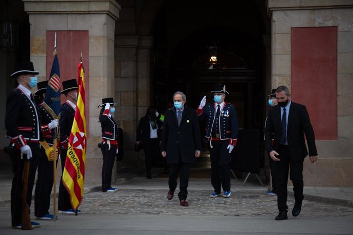 Els Mossos reben l'expresident de la Generalitat Quim Torra al Parlament. Catalunya (Espanya), 12 de mar del 2021. 