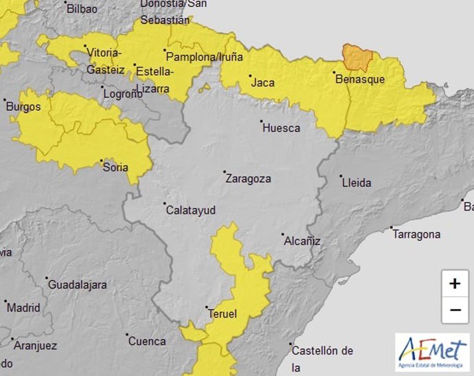 Avisos amarillos por nevadas y vientos en el Pirineo oscense y Gúdar y Maestrazgo.