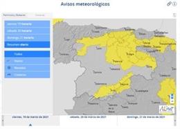 Mapa elaborado por la Aemet sobre la previsión meteorológica en CyL en el puente de San José