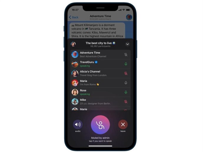 Chats de voz en canales de Telegram.