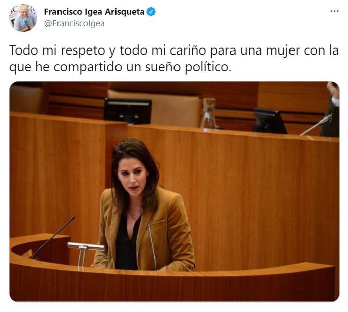 Tuit del vicepresidente de la Junta, Francisco Igea.