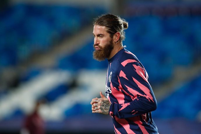 Sergio Ramos of Real Madrid gestures during the UEFA Champions League, Round of 16, football match played between Real Madrid and Atalanta de Bergamo at Alfredo di Stefano on March 16, 2021, in Valdebebas, Madrid, Spain.