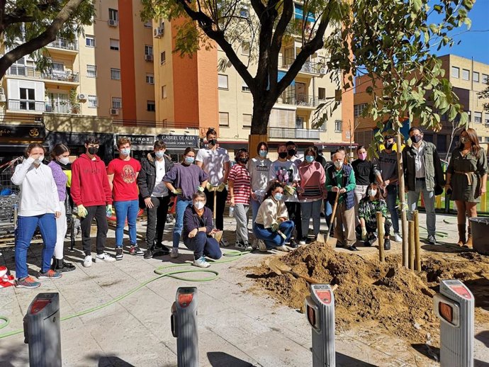 Estudiantes del IES Politécnico colaboran en plantar árboles y arbustos en la Glorieta Jardín Pepe Da Rosa de Sevilla
