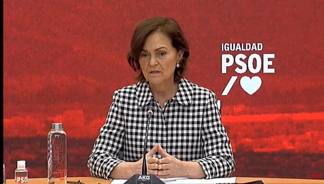 La vicepresidenta primera del Gobierno, Carmen Calvo, durante un acto del PSOE