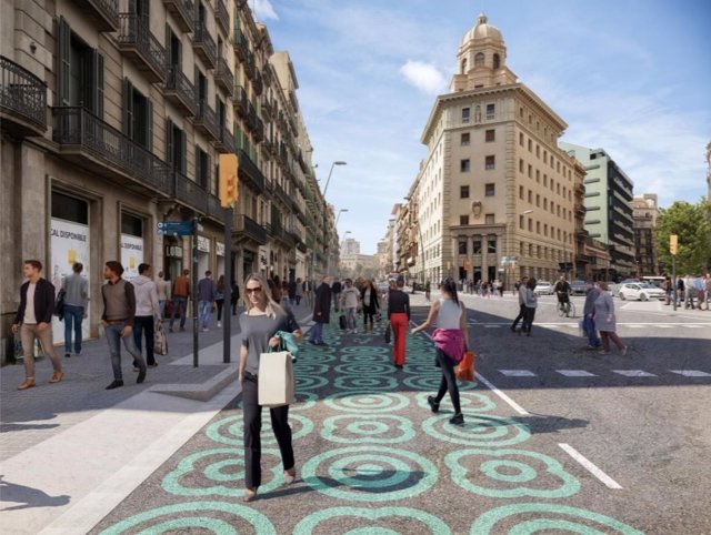 Barcelona ampliarà l'espai per als vianants al carrer Pelai a través de l'urbanisme tàctic.