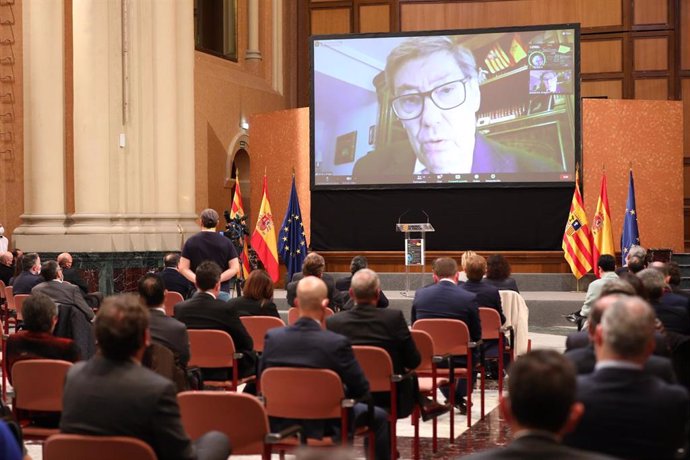 El vicepresidente del Gobierno de Aragón, Arturo Aliaga, interviene de forma telemática en la 'Jornada La movilidad en el centro de desarrollo'