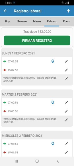 Registro laboral desde la app móvil