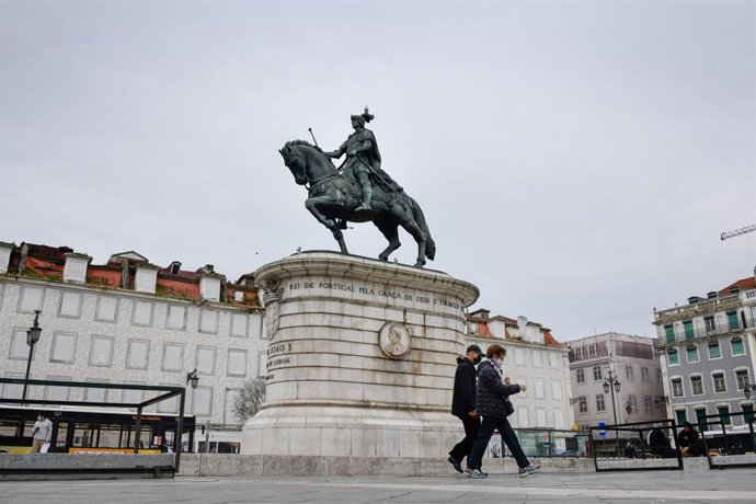 La plaza Pedro IV en Lisboa, Portugal.