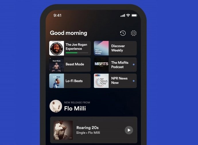 Página de inicio de Spotify para móviles.