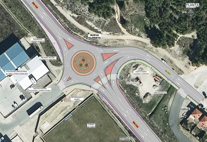 Plano de la nueva glorieta y senda peatonal que se construirá en Cárcar.