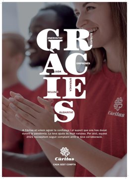 Cartel difundido por Critas para dar las gracias a las personas que han colaborado con la entidad desde el inicio de la pandemia.