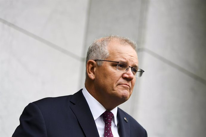 Australian Prime Minister Scott Morrison speaks to the media during a press conference at Parliament House in Canberra, Wednesday, March 17, 2021. (AAP Image/Lukas Coch) NO ARCHIVING