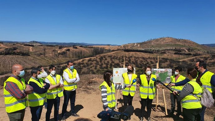 Visita de Sandra García a los trabajos de recuperación en la zona incendiada de Almonaster la Real.
