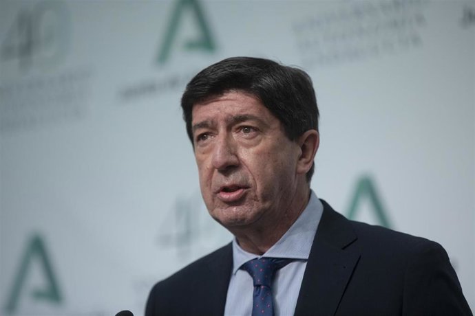 El vicepresidente de la Junta, Juan Marín, este martes en la rueda de prensa posterior a la reunión del Consejo de Gobierno.