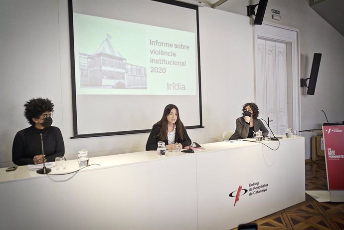 Rueda de prensa de Irídia al presentar el 'Informe sobre violencia institucional 2020'. En Barcelona el 23 de marzo de 2021.