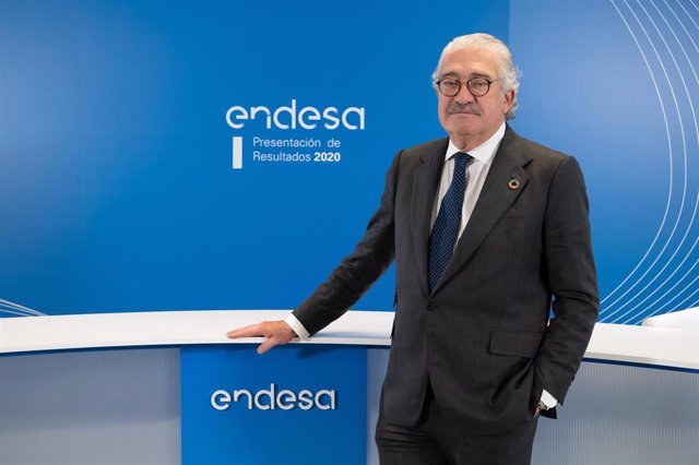 El consejero delegado de Endesa, José Bogas, en la rueda de prensa de presentación de resultados de 2020