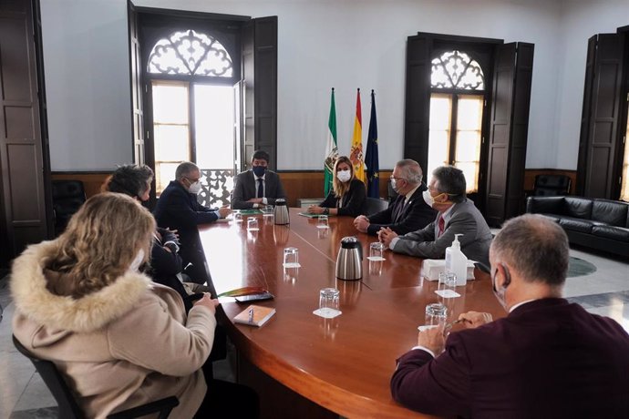 El vicepresidente de la Junta de Andalucía y consejero de Turismo, Regeneración, Justicia y Administración Local, Juan Marín, se ha reunido este miércoles con representantes de guías de turismo en Andalucía.