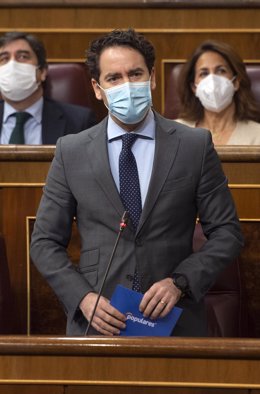 El secretario general del PP, Teodoro García Egea, interviene durante una sesión plenaria en el Congreso de los Diputados, Madrid, (España), a 24 de marzo de 2021. 