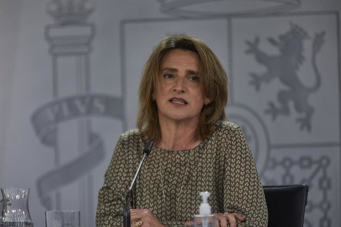 La vicepresidenta cuarta y ministra para la Transición Ecológica y el Reto Demográfico, Teresa Ribera, interviene en una rueda de prensa tras la reunión del Consejo de Ministros, en La Moncloa, Madrid (España), a 23 de marzo de 2021. El Consejo de Minis