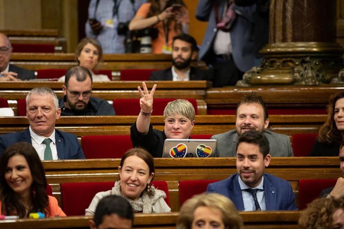 Archivo - (En la segunda fila) El diputado de Ciudadanos en el Parlament,  Jean Castel Sucarrat (1i) y la diputada de Ciudadanos en el Parlament, M Francisca Valle Fuentes (2i) en una sesión plenaria en el Parlament de Catalunya.