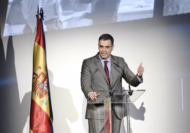 El presidente del Gobierno, Pedro Sánchez, interviene en la presentación del Plan 'Spain Audiovisual' Hub, en el Cine Doré, en Madrid (España), a 24 de marzo de 2021.  El plan pretende impulsar España como "hub" (centro) audiovisual, con el objetivo de 