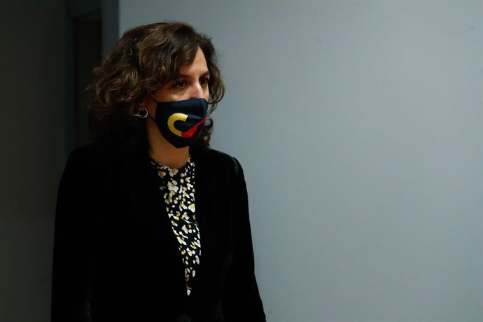 Irene Lozano, President of the CSD, arrival during the reception of Oscar Husillos, Ana Peleteiro and Jesus Gomez as medalists in the European Athletics Championships at Consejo Superior de Deportes (CSD) building on March 9, 2021, in Madrid, Spain.