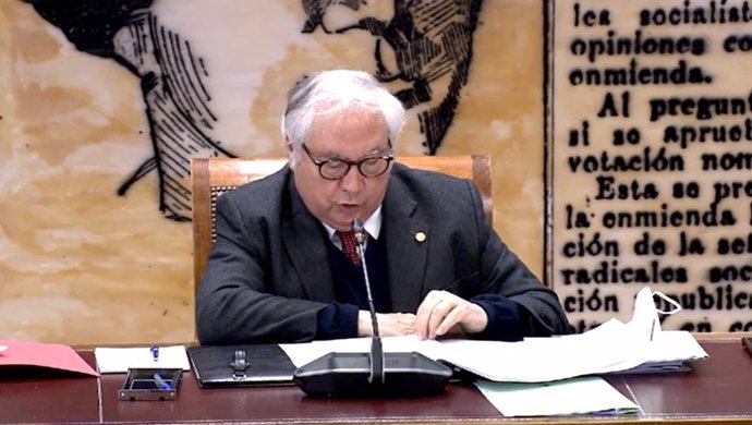 El ministro de Universidades, Manuel Castells, en la comparecencia de Ciencia, Innovación y Universidades del Senado de este jueves 25 de marzo