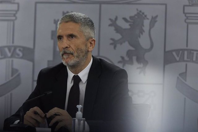 El ministro del Interior, Fernando Grande-Marlaska, durante una rueda de prensa tras la reunión del Consejo Interterritorial del Sistema Nacional de Salud, en Madrid (España), a 24 de marzo de 2021.