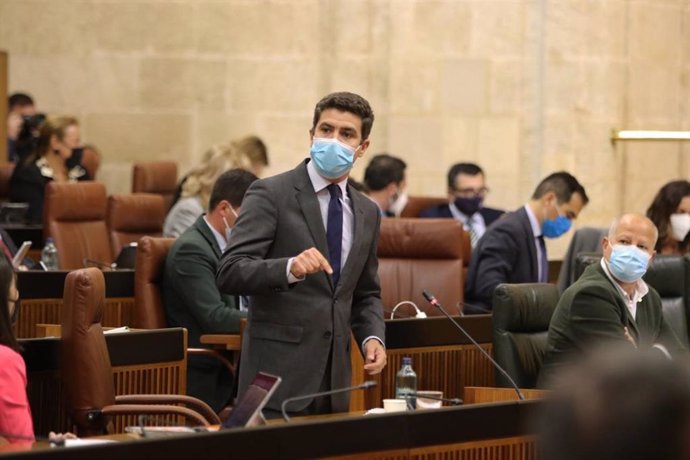 El portavoz de Cs en el Parlamento de Andalucía, Sergio Romero, este jueves en el Pleno.