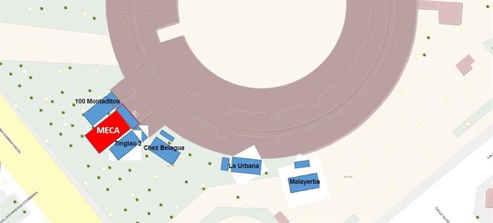 Ubicación de las terrazas que abrirán varios bares en el entorno de la plaza de toros de Pamplona.