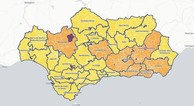 Mapa de Andalucía con niveles de alerta Covid por municipios vigente desde el 26 de marzo de 2021