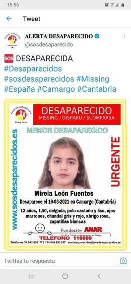 Cartel de SOS Desaparecidos sobre la niña desaparecida en Camargo