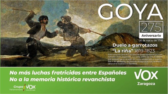 VOX organiza una mesa informativa este viernes con motivo del 275 aniversario del nacimiento de Goya.