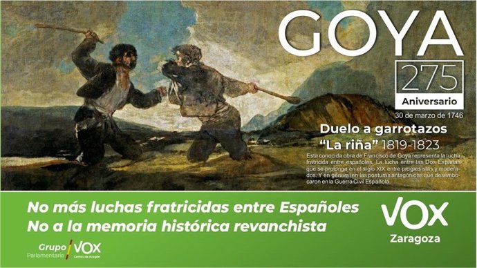 VOX organiza una mesa informativa este viernes con motivo del 275 aniversario del nacimiento de Goya.