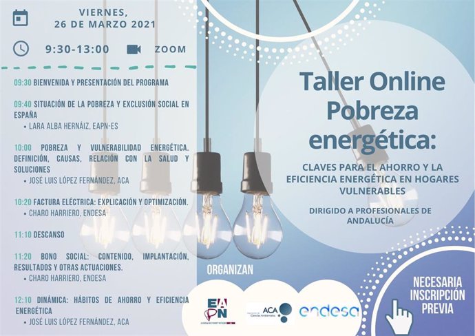 Cartel taller online pobreza energética de Endesa.