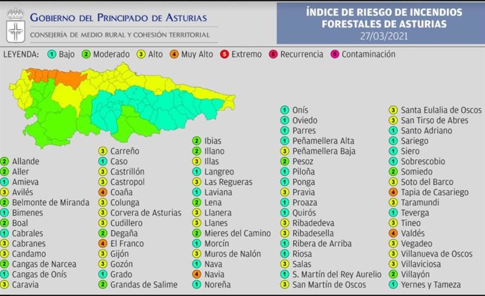 Mapa de riesgo de incendio forestal.