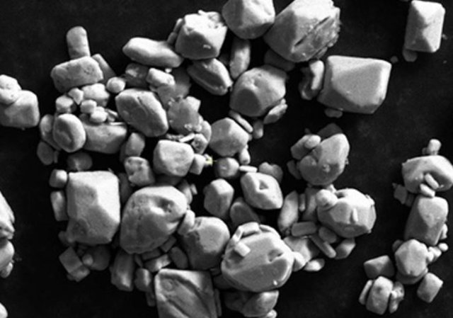 La barita marina extraída de núcleos de sedimentos de aguas profundas, que se ve aquí en una imagen de microscopio electrónico de barrido, proporciona un registro de las variaciones en la química del océano a lo largo del tiempo geológico.