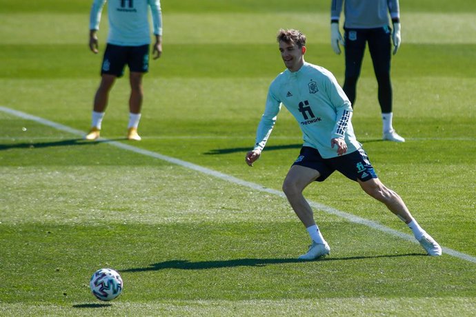Diego Llorente in action during the FIFA World Cup 2022 Qatar qualifying training session celebrated at Ciudad del Futbol on March 24, 2021 in Las Rozas, Madrid, Spain.