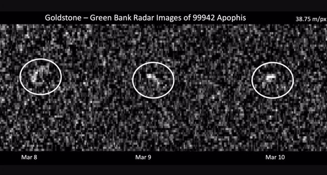 Imágenes de radar de Apophis tomadas durante su aproximación a la Tierra a principios de marzo de 2021