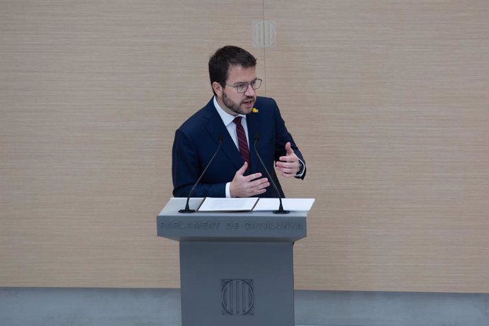 El vicepresident de la Generalitat en funcions i candidat d'ERC a la presidncia, Pere Aragons, intervé en la primera sessió del debat d'investidura al Parlament.