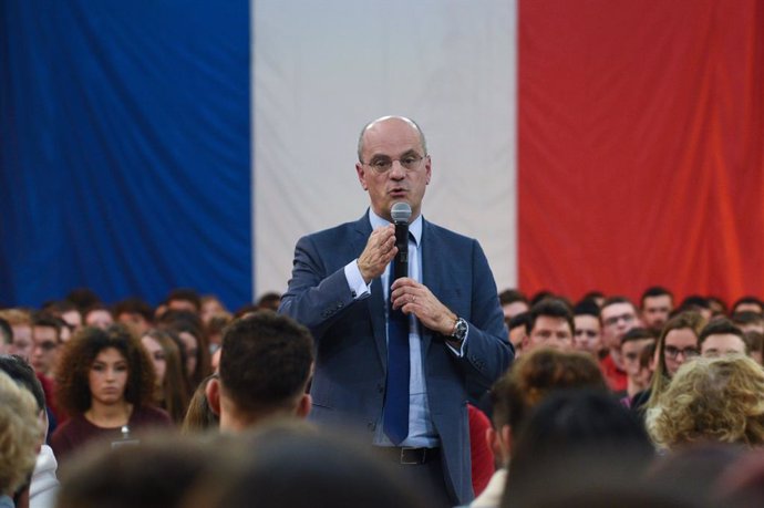Archivo - February 07, 2019 - Etang-sur-Arroux, France: French minister for Education Jean-Michel Blanquer takes part in a meeting with a thousand young people, mostly high school students, as part of Emmanuel Macron's "Grand Debat" initiative. (Mehdi C