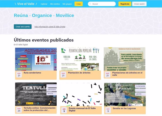 La página web de agenda de eventos de El Valle Digital, en la Sierra de la Demanda.
