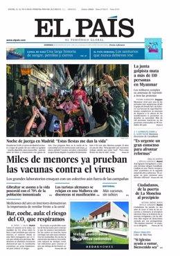 Portada de El País del 28 de marzo de 2021